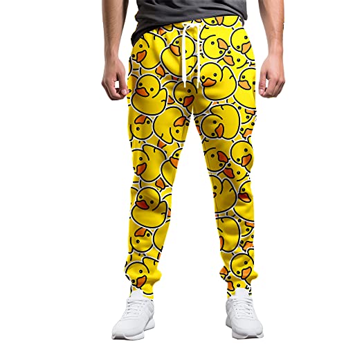 WXUEH Modische Jogginghose im 80er-Jahre-Stil für Herren, lustige Jogginghose, lässige Trainingshose, 90er-Jahre Outfit für Herren, Sport, athletisch, Gelbe Enten, niedlich, lustig, X-Groß