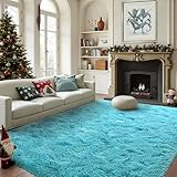 FinRèc Soft Blue Rugs for Bedroom Living Room, 4x6 Feet Plush Shaggy Area Rug, Non-Slip Solid Fluffy Rug for Kids Room Girls Dorm Room Home Decor, Indoor Floor Carpet
