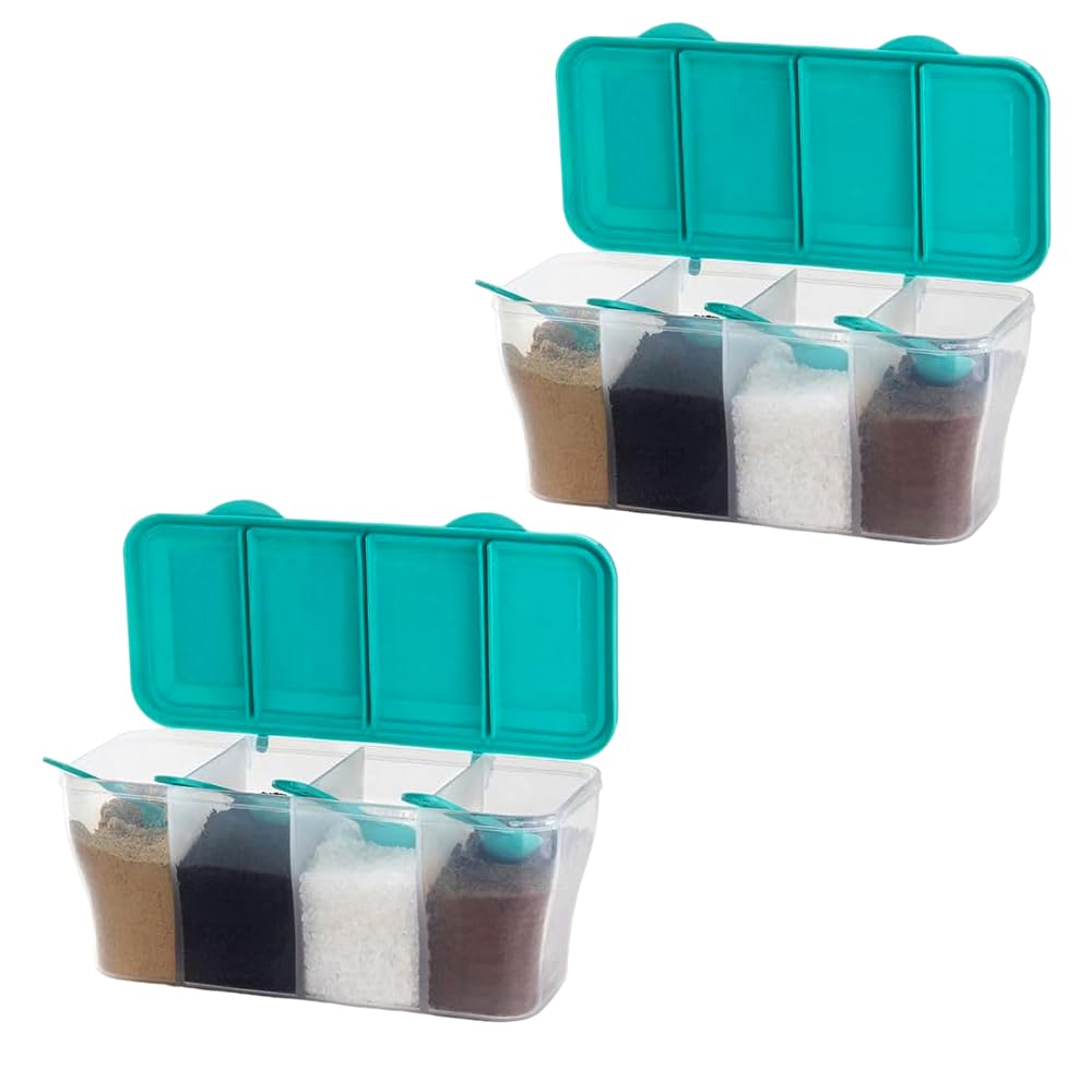 RUSHIL WERE Multipurpose Plastic 4 in 1 Storage Box for Kitchen | Spice/Dry Fruits Boxes | Durable | With 4 Spoons | 1100 ML | Light Blue | Pack of 2 (B0CZJQNQV5) Amazon Price History, Amazon Price Tracker