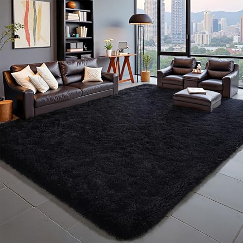 HOMORE 9x12 Living Room Rug, Black Rugs for Bedroom Fluffy Large Rug for Kids Playroom Classroom, Modern Shaggy Rugs and Carpets for Farmhouse Dining Room Decor