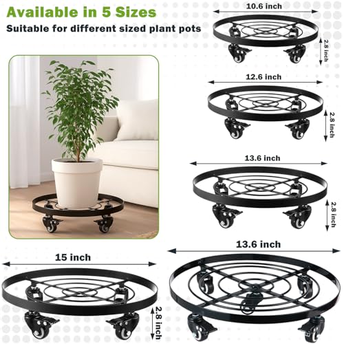 4 Packs 13.6 Inch Large Metal Plant Caddy with Wheels Plant Dolly with Casters Heavy-duty Rolling Wheeled Plant Stand for Indoor Outdoor Flower Pot Mover Rollers Coasters Black, Strong Load Capacity by Planterhoma - Used condition - Image 3