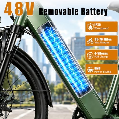 26” Electric Bike for Adults 600W Motor 48V 10.4Ah Battery 20MPH Max Assist Speed UL2849 Certified with Front Suspension 7-Speed Dual Disc Brakes 330 lbs Capacity for City Commuting image 6