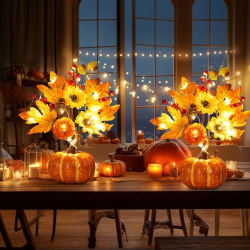 Lovskoo Fake Pumpkin Decor, Pumpkin Tree Light Fall Centerpieces for Tables - image 4