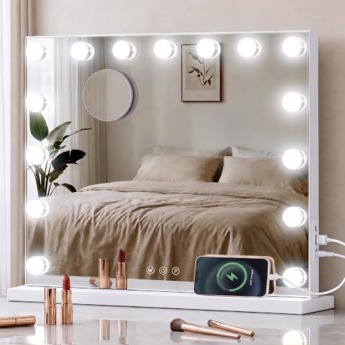 SONGMICS Vanity Mirror with Lights,48 x 58 x 5.7 cm,3 Colour Modes