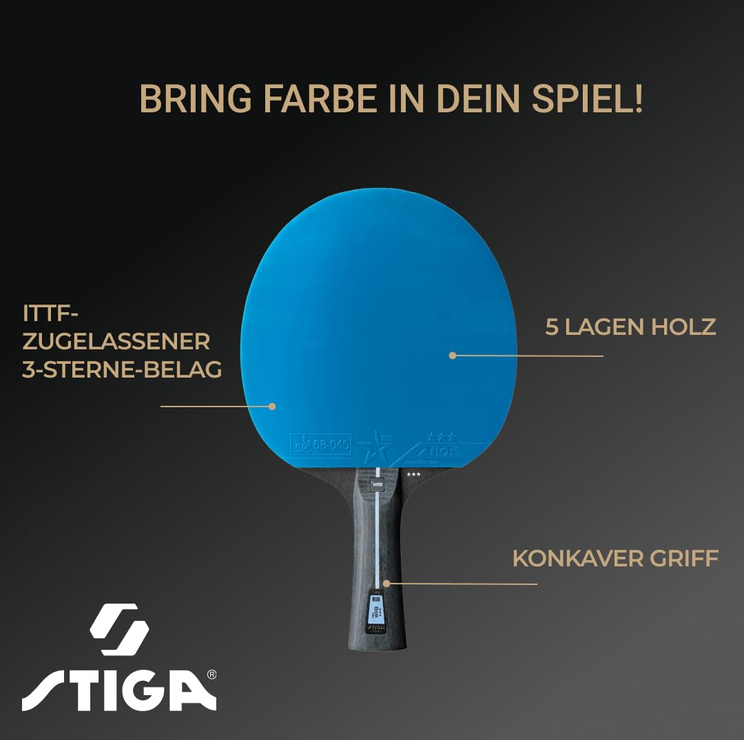 STIGA Tischtennisschläger Pro WRB Blue Edition - 3-Sterne Tischtennis Schläger mit Blauem Belag