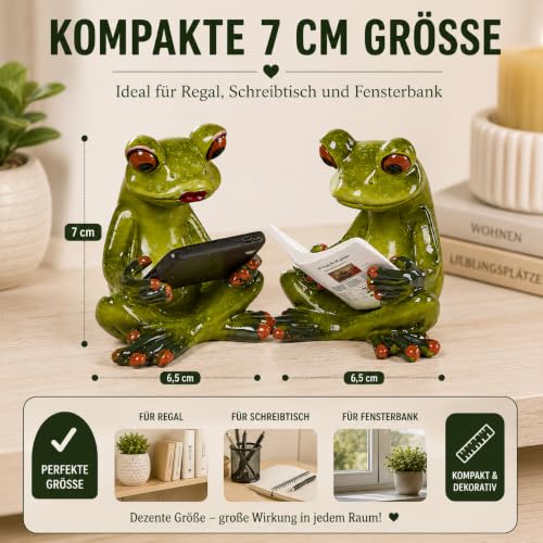 Figurines grenouille avec tablette et journal | Statuettes de 7 cm en polyrésine - 5