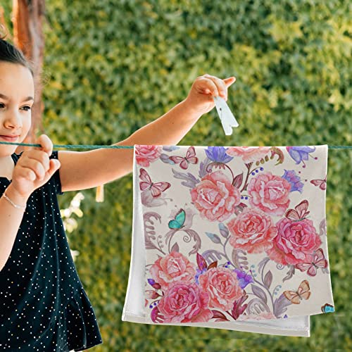 Floral Pink Rose Hand Towel Set Of 2 Soft Highly Absorbent Rose Print Towels Floral Fingertip Towels Bath Towel Multipurpose For Hand Face Bathroom Gym Hotel Spa Kitchen Decor Gift 28.3X14.4 Inch #TOP4