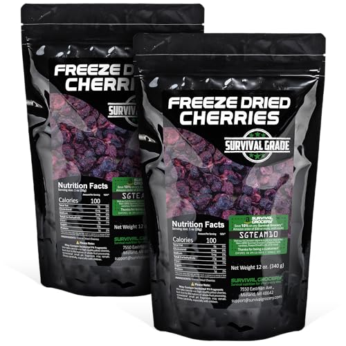 Freeze-Dried Sweet Cherries - Unsweetened, No Preservatives, Nutrient-Dense - Bulk & Multi-Pack Options by Survival Grocery® (24 oz./2 Resealable Bags)
