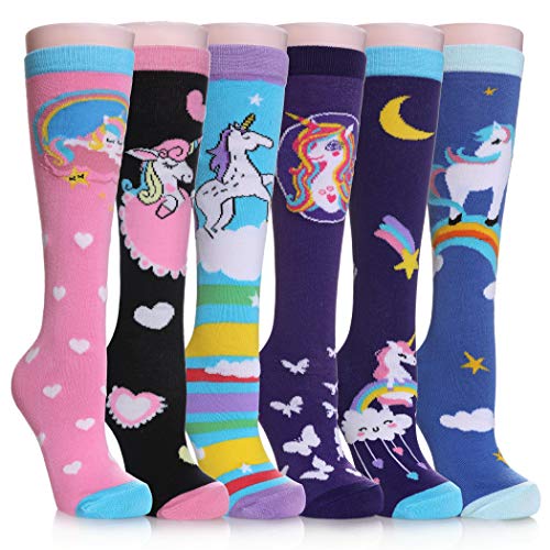 Image of FNOVCO Girls Knee High Socks Cartoon Animal Patterns Cotton Over Calf Socks