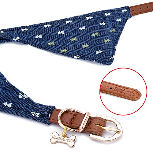 Puppy Collars For Small Dogs - Strawberryec Adjustable Puppy Id Buckle Collar Leather. Cute Plaid Bandana Dog Collar (Bandana-Navy-Note) #TOP2