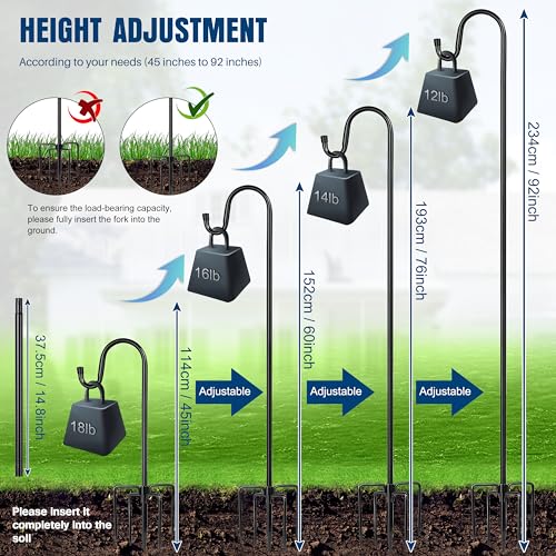 Image of Ottsuls Shepherds Hooks with 5 Prongs Base for Outdoor - 92 inch Adjustable Bird Feeder Pole for Outside Hanging, Garden, Hummingbird Feeder, Plant Baskets, Solar Light Lanterns, Wedding Decor (1 Pack)