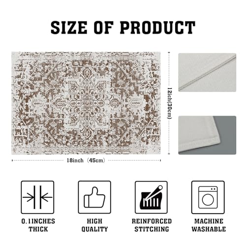 Image of Gray Brown Boho Placemats Set of 4 Ethnic Bohemian Carpet Place Mats Washable Kitchen Dining Vintage Grey Geography Floral Linen Table Mats Stain Heat-Resistant for Home Party Indoor 12x18 in