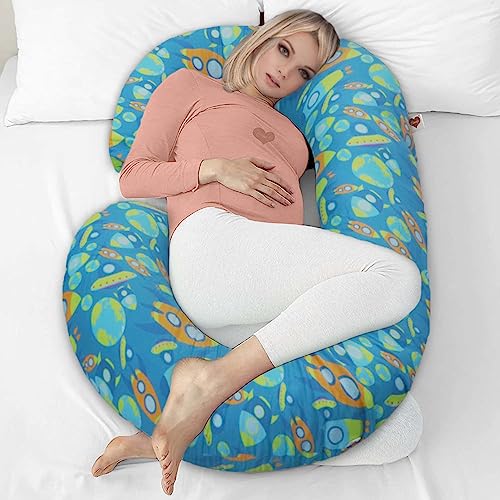 Image of COOZLY C Shaped Pregnancy Pillow | Maternity Pillow|100% Cotton Removable Covers | Premium PregnoCare Fibres | Pregnancy Sleeping Pillow (Astro)