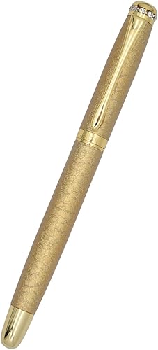 Gullor Pluma estilográfica, cuerpo esmerilado con borde dorado, recargable, incluye convertidor de tinta, punta extrafina (0.015 in), dorado