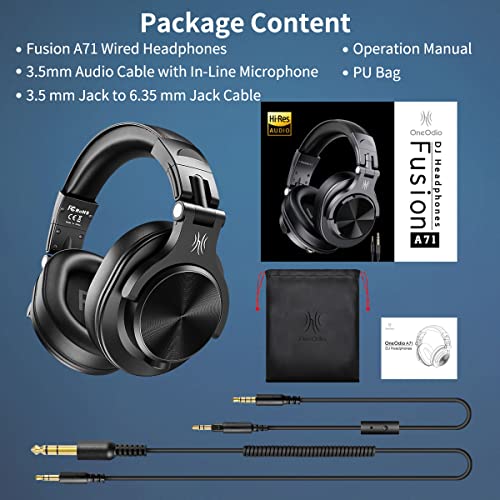Image of OneOdio A71 Hi-Res Studio Recording Headphones - Wired Over Ear Headphones with SharePort, Monitoring Mixing Foldable Headset with Stereo Sound, 3.5 /6.35MM Jack for PC Computer DJ Guitar-Black