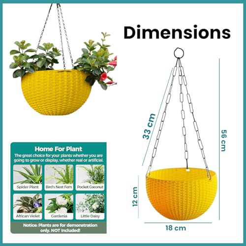 Image of Go Hooked Hanging Pots | Yellow | 7.1 Inch Diameter | 4.8 Inch Height | 3 mm Thickness | 13 Inch Chain | 6 Pieces