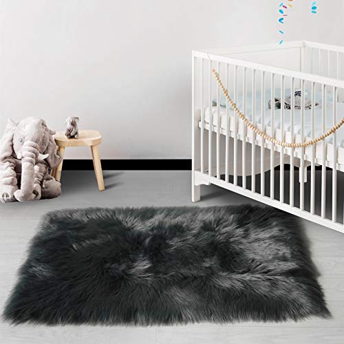 HAOCOO Faux Fur Runner Rug Dark Gray Shag Chair Coach Covers 2’x 4’