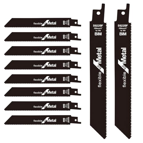 10 x Reciprocating Sabre Saw Blades 150mm 14 TPI S922BF BIM – Fast Cut Metal & Wood, Sheet Metal (3-8mm), Pipes & Profiles, Universal Shank Fits All Saws