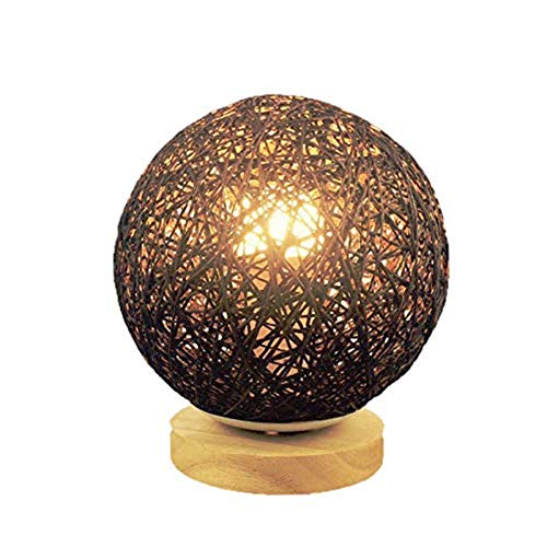 Preisvergleich Produktbild Rattan-Ball-Tischlampe, hölzerne Schreibtisch-Lampen-modernes buntes kleines Tischlicht-Studien-Leselicht mit E27-Sockel,Brown