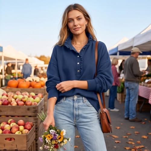 Mock Neck Sweatshirt Women Henley Quarter Button Sweatshirt Sweatshirts - image 3