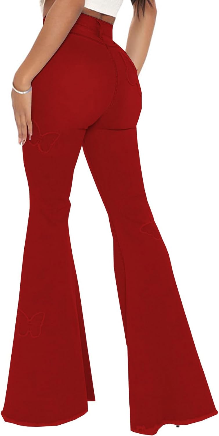Women Bell Bottom Jeans High Waisted Flare Jean Ripped Hole Classic Denim Bell Bottom Pants - Image 2