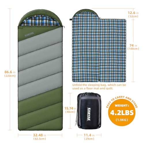 Cotton Flannel Lined Sleeping Bag for Adults Teens Kids, Cold Weather & Warm, 3 Seasons, Lightweight Compact Camping Essentials Equipment, Hiking, Outdoor, Travel - Image 2