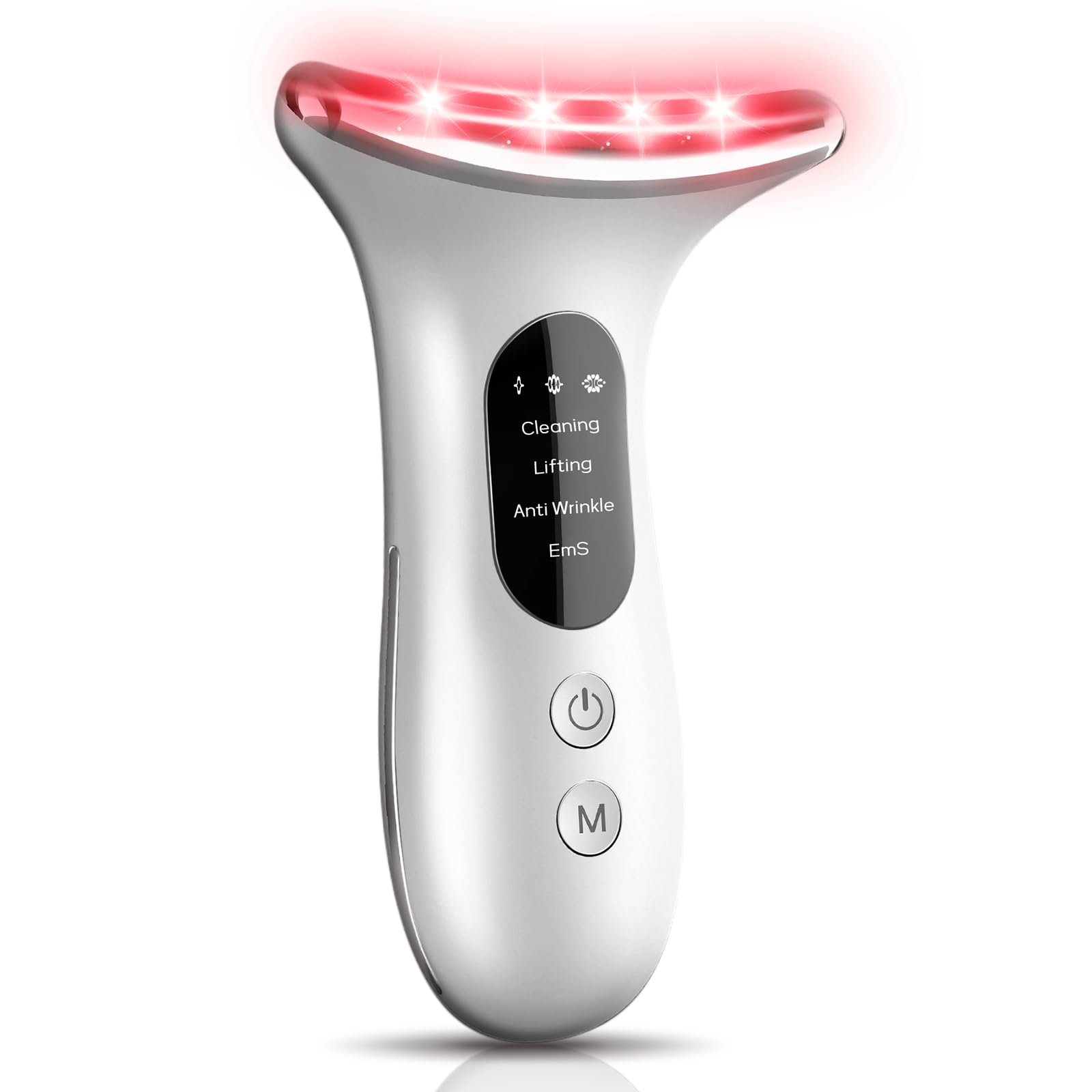 BENTFINE Masajeador Cara Cuello Antiarrugas, EMS Masajeador Facial Eléctrico, Calor Luz LED, EMS Lifting Masajeador de Belleza para Reafirmar la Piel para Rostro y Cuello (Rojo)