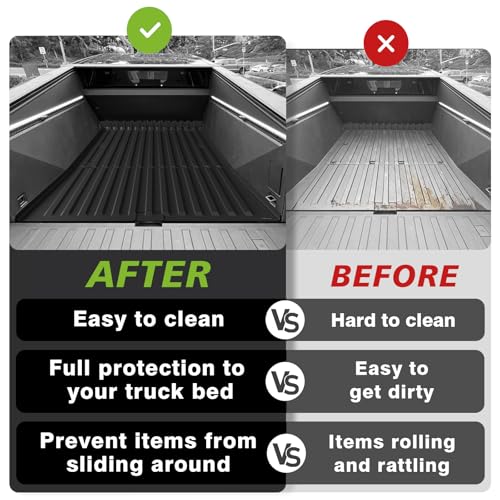 Image of TripleAliners Truck Mat Compatible with 2025 2026 Tesla Cybertruck Accessories, Truck Bed Mat Heavy Duty Custom Fit All Weather Protection TPE Pickup Liner, Corrugated Design Front Wall