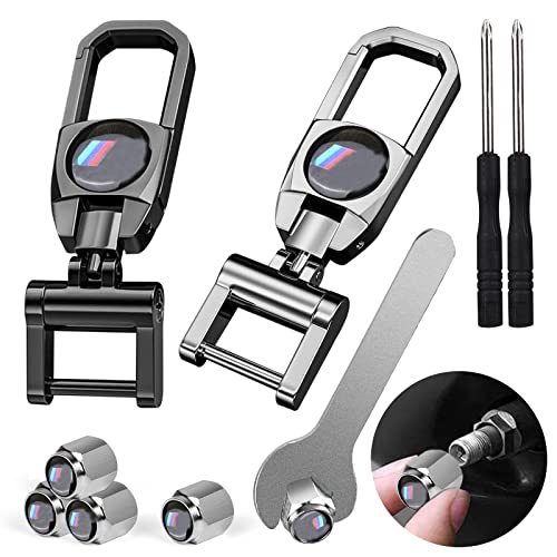 Hereneer 2 Pièces Porte-Clés de Voiture en Métal, 5 Pièces Bouchons de Valve, Accessoires de Voiture pour X1 X2 X3 X5 X6 X7 M135i M240i Z4 328i