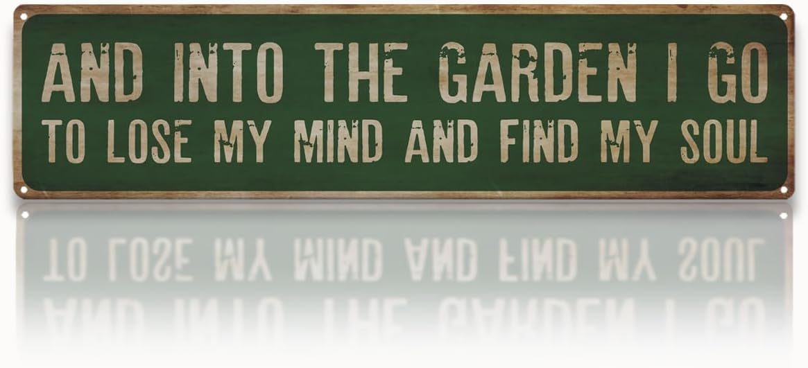 Garden Metal Tin Sign, Rustic Farmhouse Decor, And Into the Garden I Go Sign, Inspirational Gardening Quote Wall Art, for Yard Fence Door Porch, Vintage Outdoor Gardens Decoration, 15.7 x 3.9 Inches