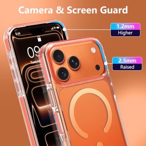 Image of Magnetic Case for iPhone 17 Pro [Compatible with Magsafe] [Anti-Yellowing] [1 Screen Protector] Slim Clear Iridescent Case for iPhone 17 Pro 6.3 inch 2025, Orange