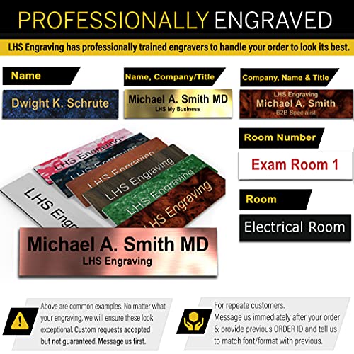 engraved name plates for desk and door signs personalized brushed brass plastic nameplate with black letters - made in usa 2x8 m6