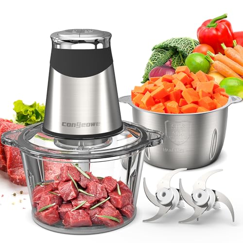 Congeowe 500W Electric Food Chopper Dual 1.8L Bowls & Blades