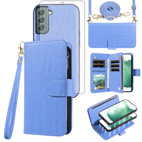 Coque Samsung S22 Plus portefeuille amovible cuir avec vitre