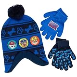 Nickelodeon Boys Paw Patrol Winter Hat, 2 Pair Gloves or Mittens (Toddler/Little Boys), Size Age 4-7, Paw Patrol Glove Navy Blue