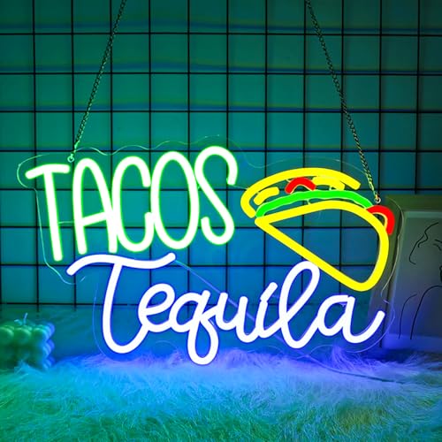 Image of Neon Sign, JGHTURIE Tacos Neon Signs for Wall Decor Food Led Signs Yellow Light Up Sign for Restaurant Kitchen Bar Party Coffee Home Decoration, USB Powered