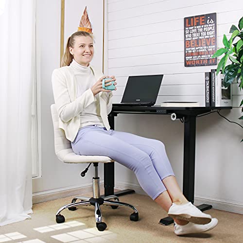 Smug Armless Leather Swivel Task Mid Back Ribbed Home Office White Desk Adult Child, Vanity Chair, 14.4D X 18W X 35.5H #TOP1