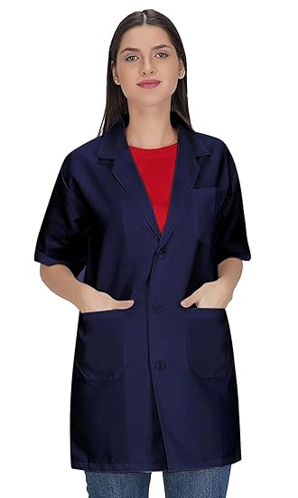 Medifiber Women Navy Blue Lab Coat | Poly Viscose Short Sleeves Medical Apron | 3 Pockets Apron Lab Coat, Uniform for Doctors, Nurses, Dentists | Industrial Uniform Wear