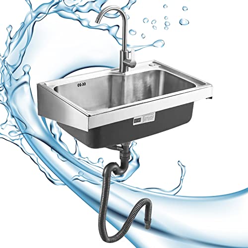 Evier l'utilitaire mural acier plonge inox 1 compartiment commercial cuisine cuisine station main-d'œuvre avec étagères rangement robinet tuyau eau chaude froide pour garage linge extérieur intérieur