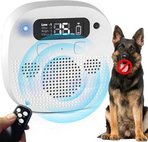 JUNZUP Anti Barking Device for Dogs, Dog Bark Deterrent Devices, Rechargeable Bark Box & Dog Barking Silencer with Remote Control 4 Modes, 50FT Ultrasonic Bark Control for Indoor & Outdoor Use, White