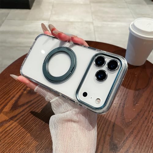 Étui transparent magnétique rotatif gris titane pour iPhone 17 Pro Max antichoc