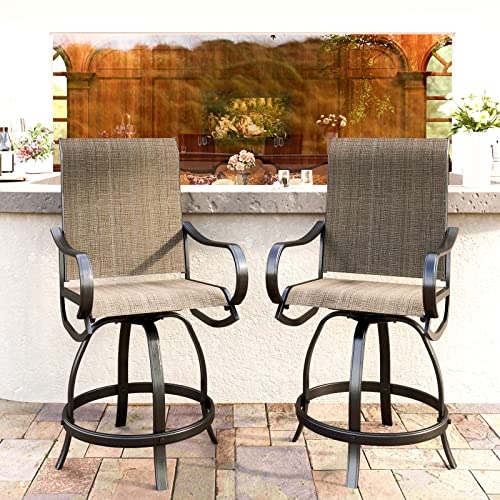 Mfstudio Outdoor Bar Stool, Patio Counter Height Sling Fabric Bar Chairs Set Of 2, All-Weather Resistant, Brown #TOP27
