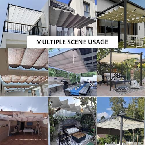 Toile d'ombrage rétractable vague 3x5m imperméable pour pergola de jardin crème - 8