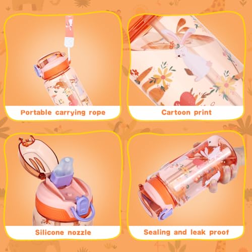 flintronic 600ml Trinkflasche Kinder, Kindertrinkflasche mit Strohhalm, BPA-freie Kinder-Wasserflaschen, Sportwasserflasche mit Auslaufsicherem Flip-Top-Deckel für Mädchen und Jungen, Blau