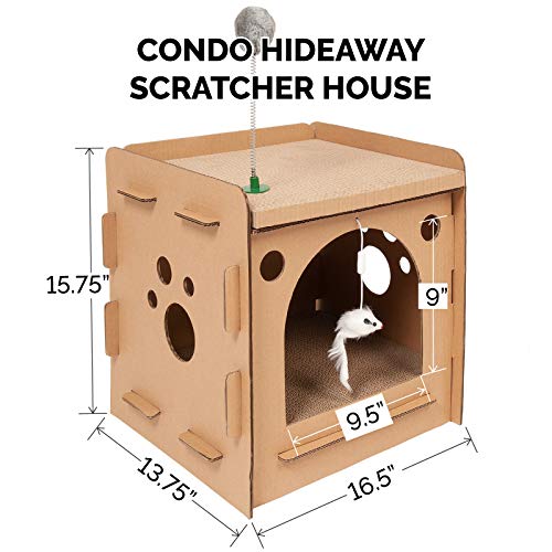 Image of Furhaven Pet Furniture for Cats and Kittens - Tiger Tough Modern Condo Corrugated Cat Scratcher Playhouse Hideout with Catnip, Cardboard (Brown), One Size