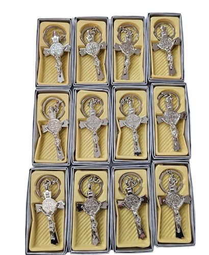 CLGIFT Set of 12 Large Italian St Benedict Cross/Rosary/Baptism Favor/Religious Gift/Cross Rosary/First Communion/bulk Cross keychain/wholesale religious favor