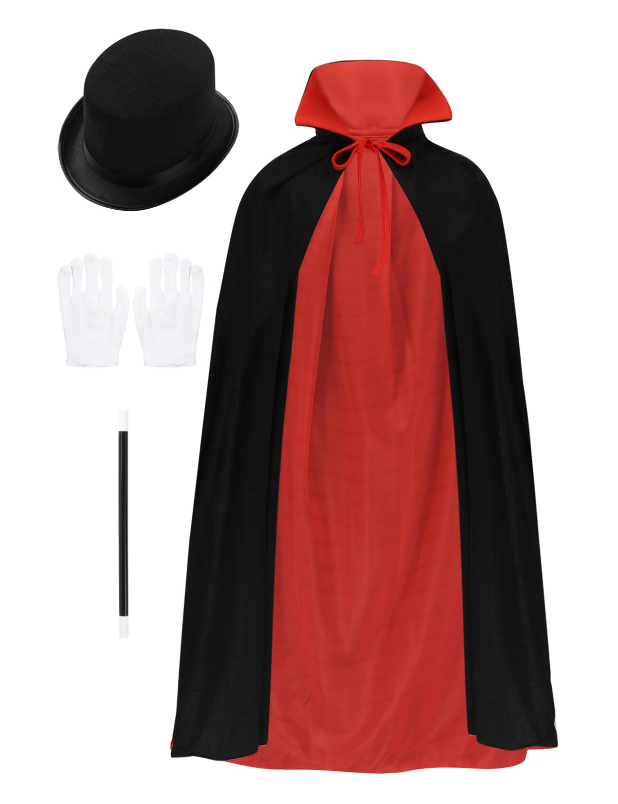 renvena 4PCS Boys Magician Outfits Cloak Cape + Hat + Gloves + Magic Wand for Halloween Themed Party