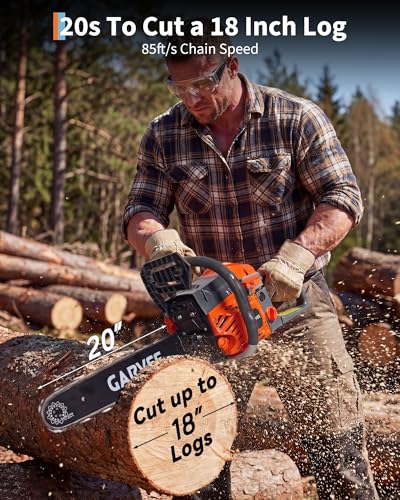 Image of Garvee 58cc Gas Powered Chainsaw, 2-Stroke Engine with Quick Start & Ergonomic Non-Slip Handle for Efficient Wood Cutting, Tree Trimming and Land Clearing- Orange