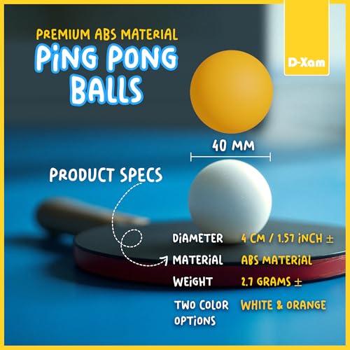 Image of D-Xam Ping Pong Balls Orange or White ABS 1 Star 40mm Official Size High Bounce Professional 50, 30 Pack Table Tennis Ball for Training & Practice - Durable High Performance