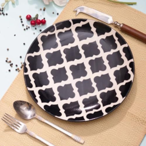 Image of Charcoal Black Ceramic Round Plates - Set of 4 (8.07 inch) | Microwave, Oven & Dishwasher Safe | Perfect for Dessert, Salad & Small Meals | Elegant Porcelain Dish | Ideal for Gifting